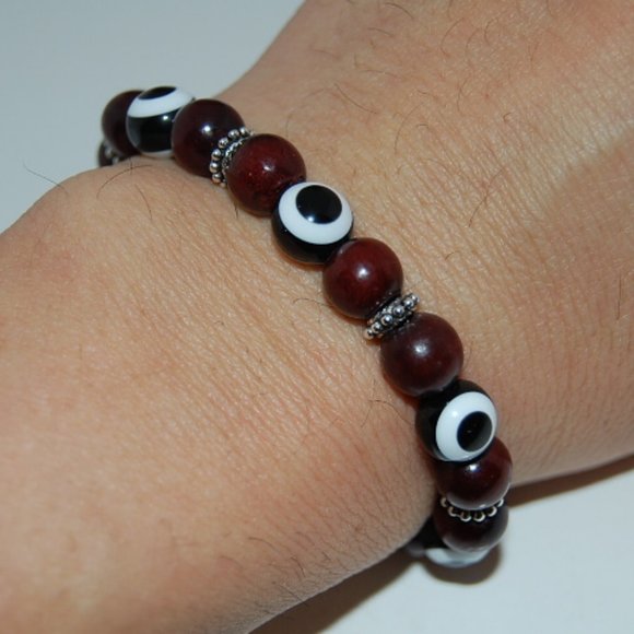 Wood Bracelet,Evil Eye Bracelet,Drawstring Style Bracelet,Good Luck Bracelet - Picture 1 of 1